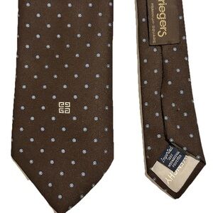 Givenchy Gentlemen Paris Neck Tie Vintage  Designer Espresso Brown Light Blue
